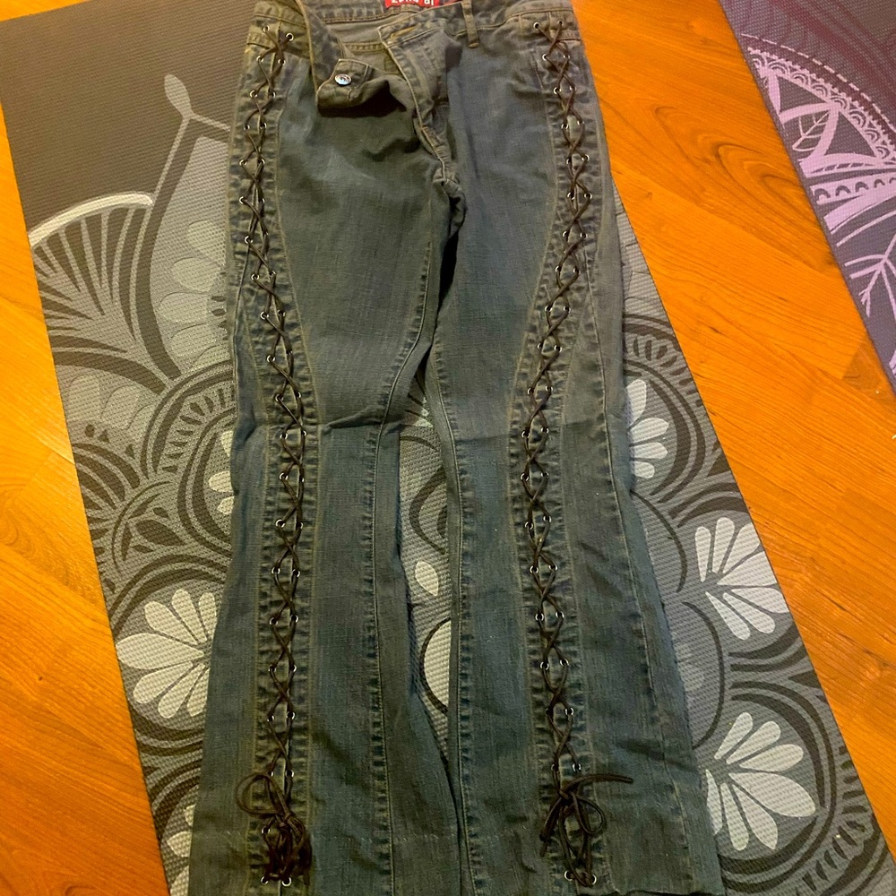 Zana Di Black Flare Jeans with Lace-Up Detail